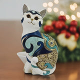 8"H White and Blue Cat Figurine Ornament Home Decor Unique Gift Model