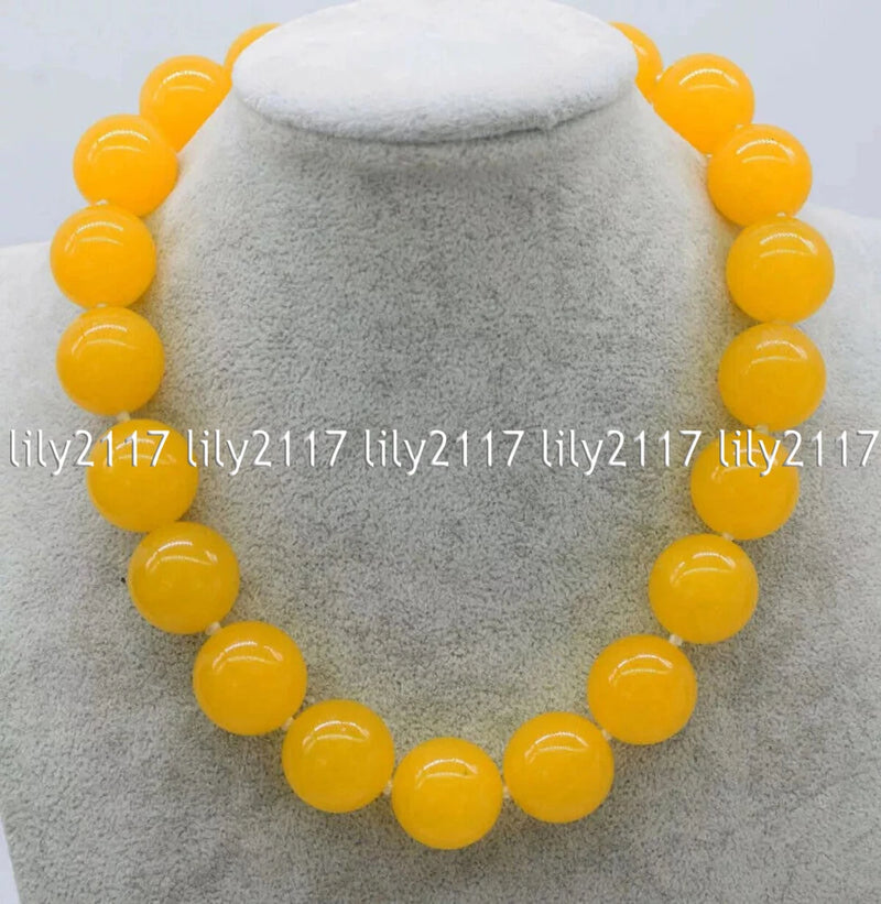 Huge 20MM Natural Yellow Topaz Gemstone Smooth Round Ball Beads Necklace 16-36'' Charms