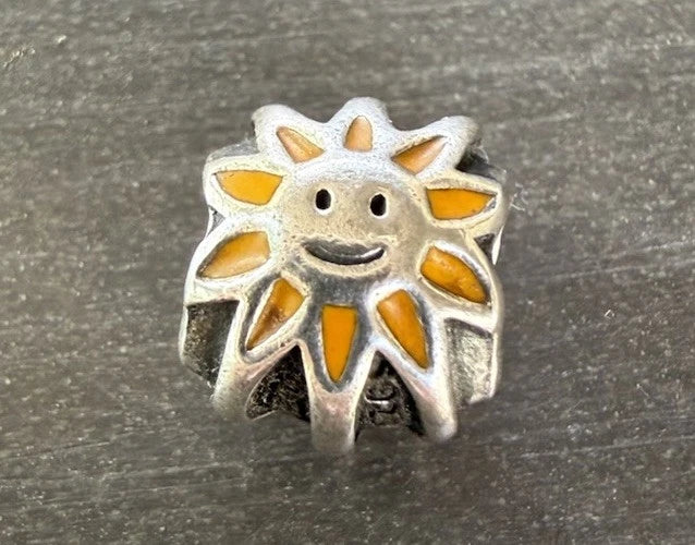 PANDORA 925 STERLING SILVER ENAMEL DOUBLE SIDED SMILING SUN BEAD CHARM RETIRED Charms