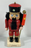 Vintage China Figurine Wood Display Painted with Flag Ornament Tabletop Model