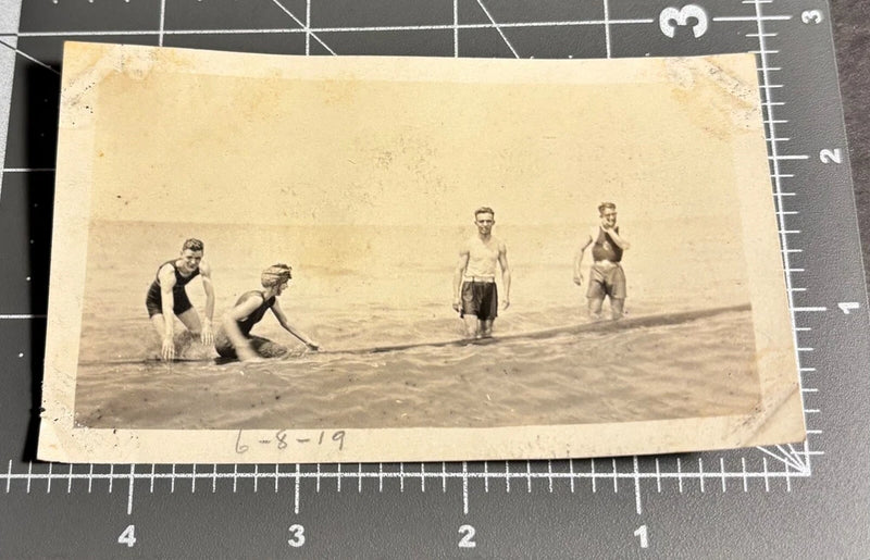 1910s Men Swimsuit Bulge Surfer Surf Board ? Ocean Antique Gay Int PHOTO Model