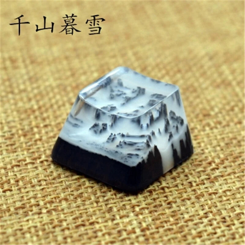 Snow Mountain Landscape Keycaps Resin Wood Handmade Switch Key For MX Keyboard Model