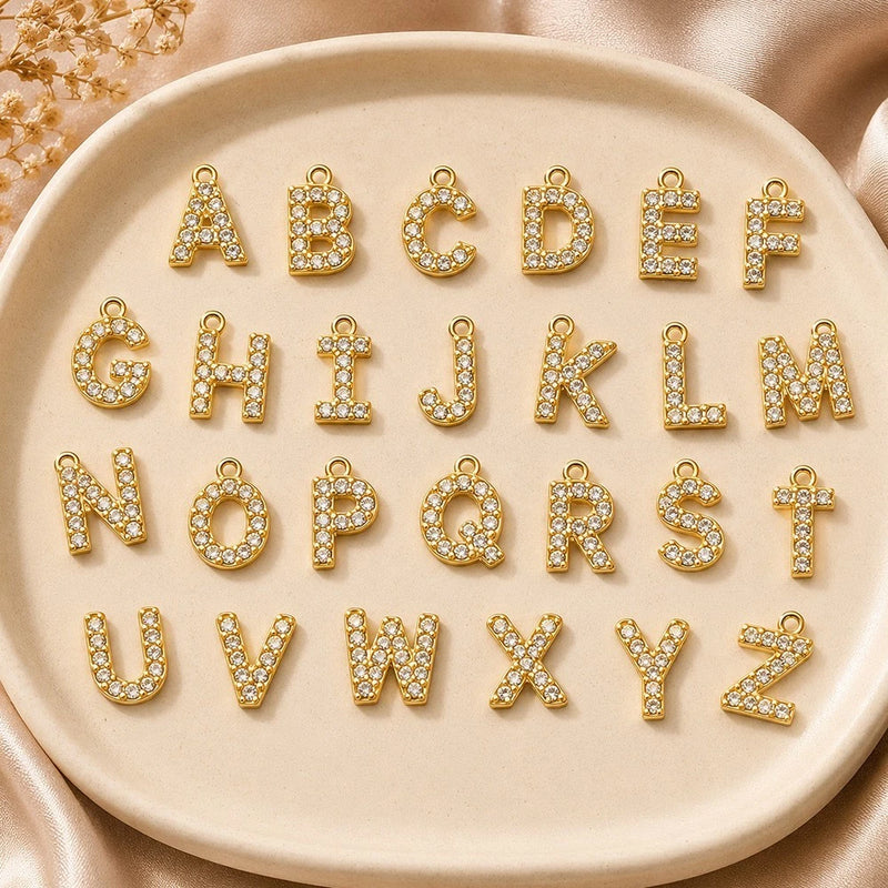 3pcs Gold Plated Stainless Steel DIY Jewelry Accessories Full Diamond Alphabet Charms