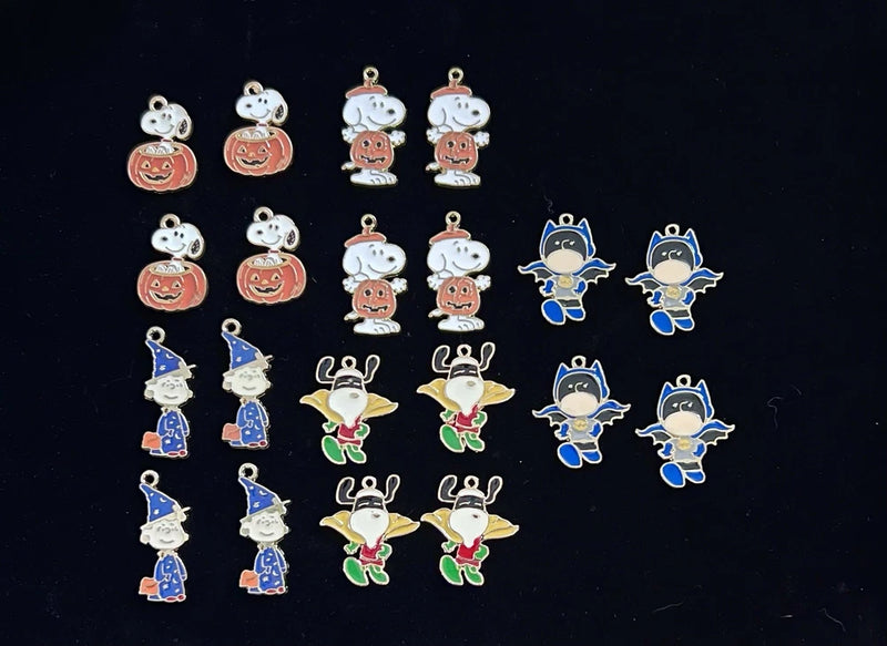 Snoopy and Friends Halloween Character Charms Lot w/ Loops Jewelry Making Charms