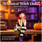 Gothic Witch Figurine Resin Statue for Cat Green Hair Black Halloween Model