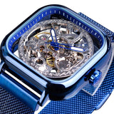 Blue Watches Steels Automatic Mechanical Square Skeleton Wrist Watch Accessories Model