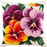 DIY Printed Cross-Stitch Cushion Kit "Pansies", 16x16" / 40x40 cm Model