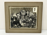 PHOTO ON BOARD Woman Funeral Flower Memorial Shrine Post Mortem Cabinet Card Model