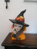 Bella Lux 17" Halloween Witch Bust Figurine Orange Floral Spider Resin Decor/NEW Model