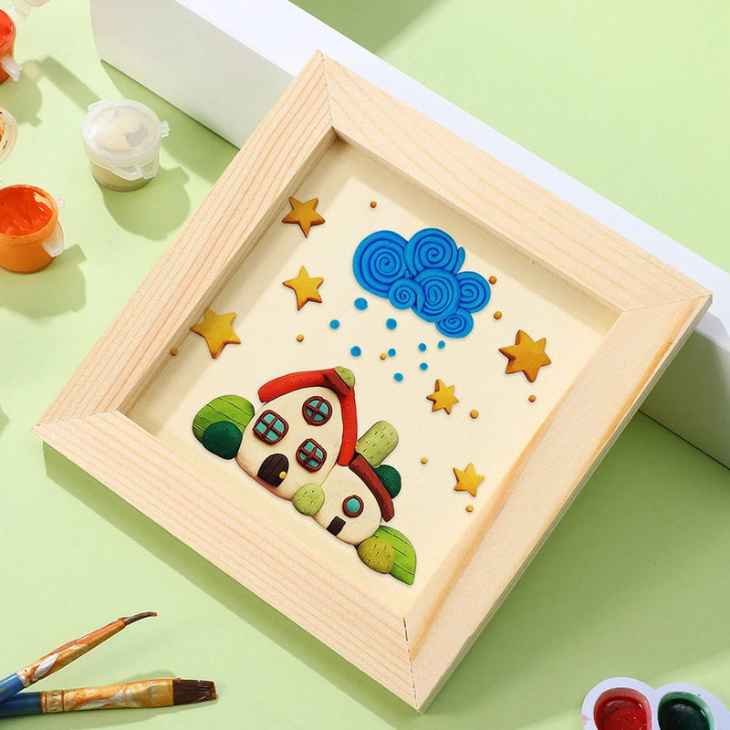 6Pcs Reusable Wooden Blank Frames DIY Clay Craft Beige Picture Frames Model
