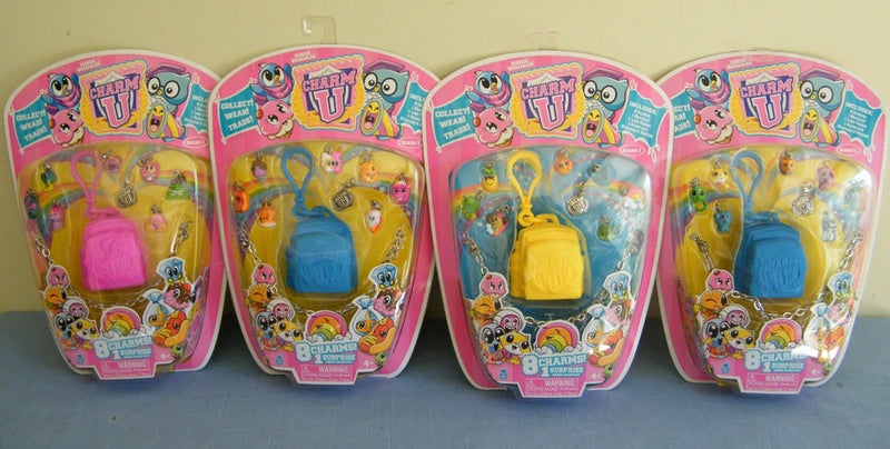 Lot of 4 Charm U Series 1 ~ Backpack Clip, Bracelet, 8 Charms, Stickers ~ NOS Charms