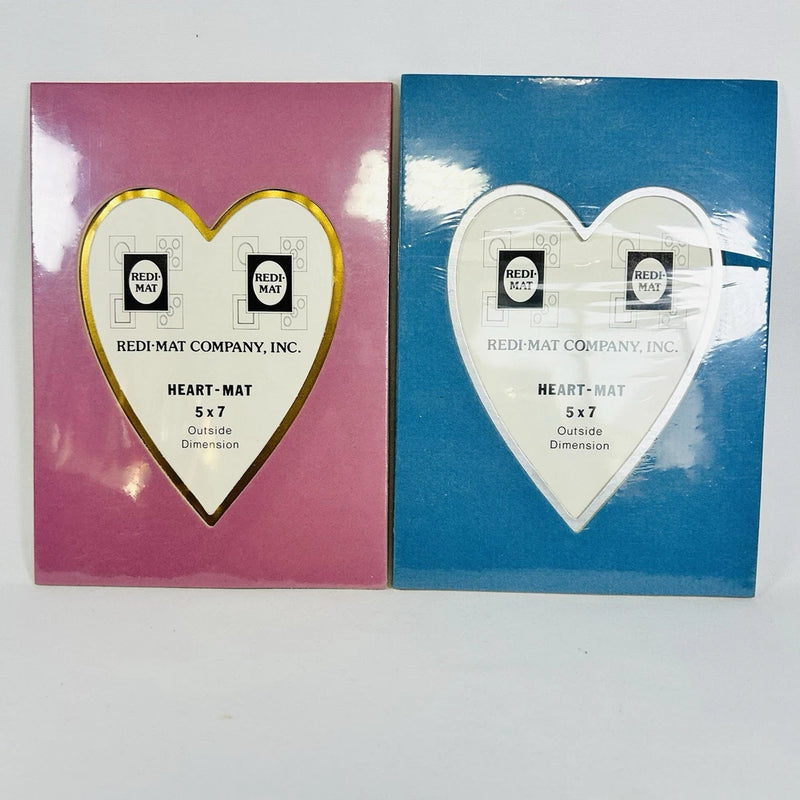 Lot of 2 Redi-Mat Heart-Mat 5x7 Picture Frame Mats Blue & Mauve Acid-Free NEW Model