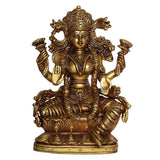 Brass Dhan Laxmi Murti Goddess Lakshmi Sitting on Lotus Statue Figurine Model
