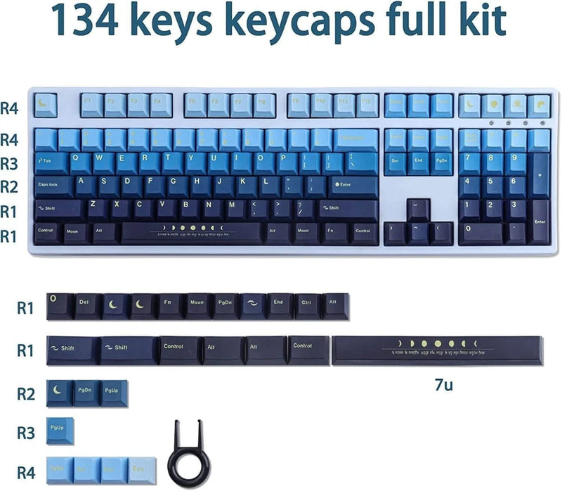 134 PBT Cherry Profile Keycaps, Gradient Blue Moonrise Theme, Keycap Only Model