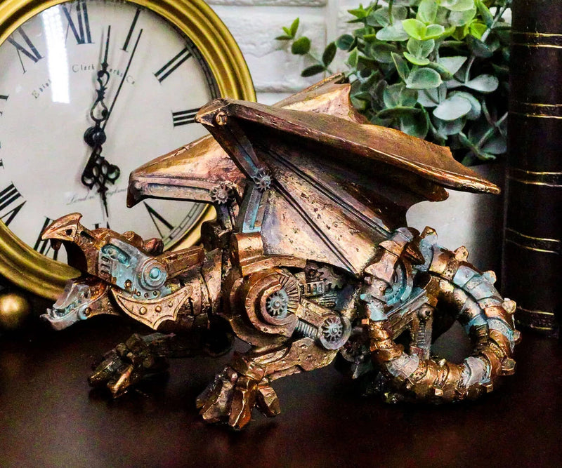 Ebros Roaring Steampunk Copper Skinned Robotic Cyborg Winged Dragon Figurine Model