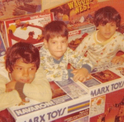 Vintage Photo 1970s Kids on Christmas Morning with Marx Toys and Board Games Model