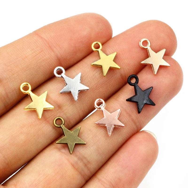 200Pcs Tiny Star Charms Zinc Alloy Multi Tone DIY Jewelry Pendants 11x8mm Charms