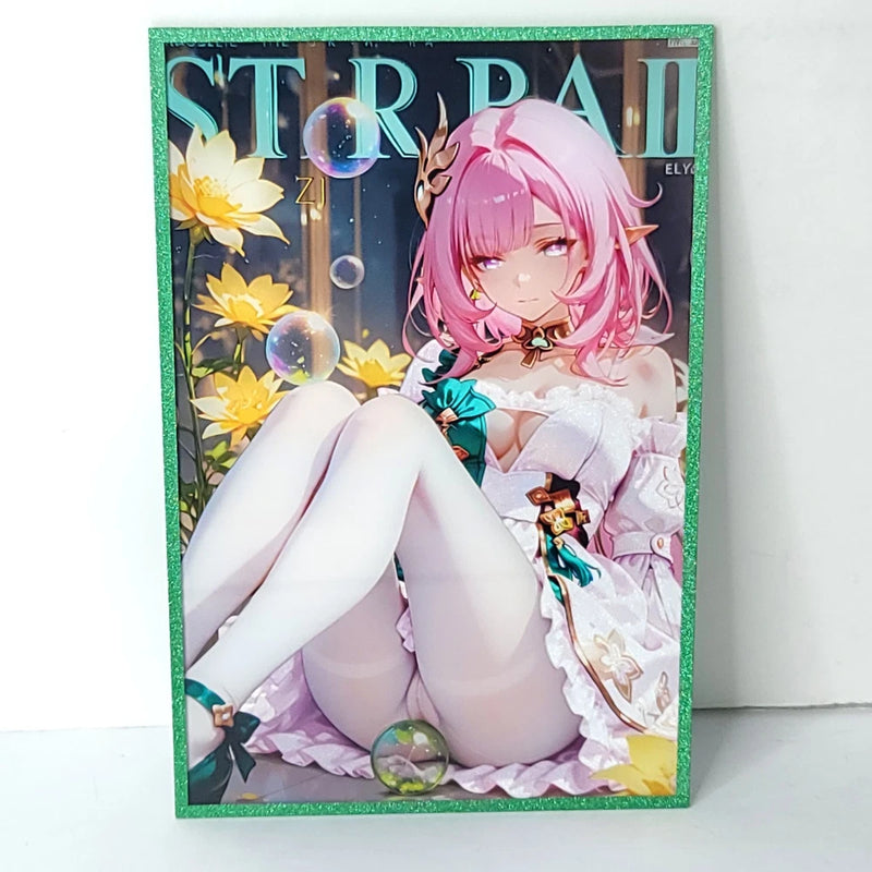 Elysia Floral Dress Green Premium Waifu Card Anime Wall Art Oversized Board A5 Model