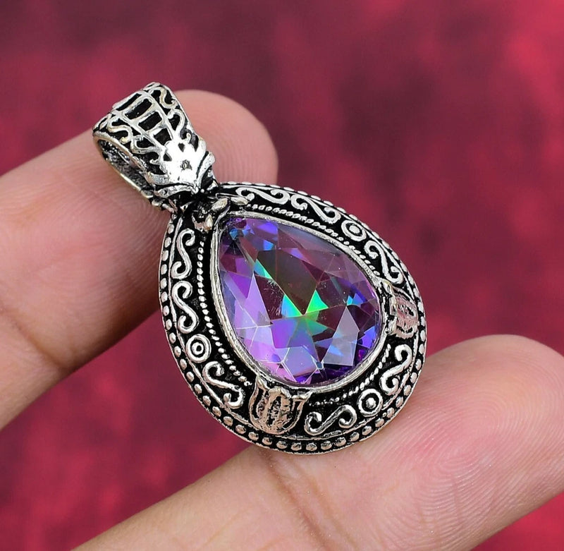 Mystic Topaz Gemstone Handmade 925 Sterling Silver Pendant Jewelry Gift For Mom Charms