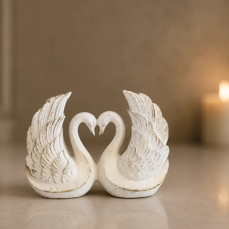 Vintage French Swan Couple Figurine White Ceramic Wedding Decor 6 Inch Gift Model