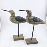 ?Pair Hand Carved Wood Shorebird Decoy Sandpiper Figurines Coastal Decor Model