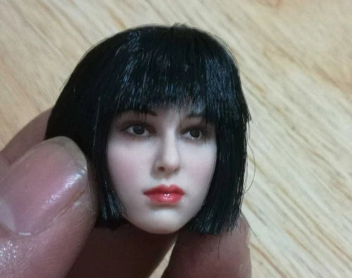 1/6 Female Head Pale Skin Short Black Hair Actress Head Sculpt Carved Model Model