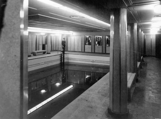 Swimming Pool on board second class of passenger ship Queen Mary S- Old Photo Model