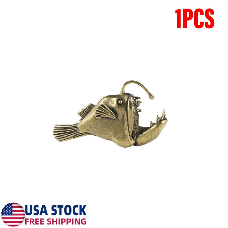 Brass Anglerfish Fish Figurine Small Animal Statue Office Home Decoration Toy Model