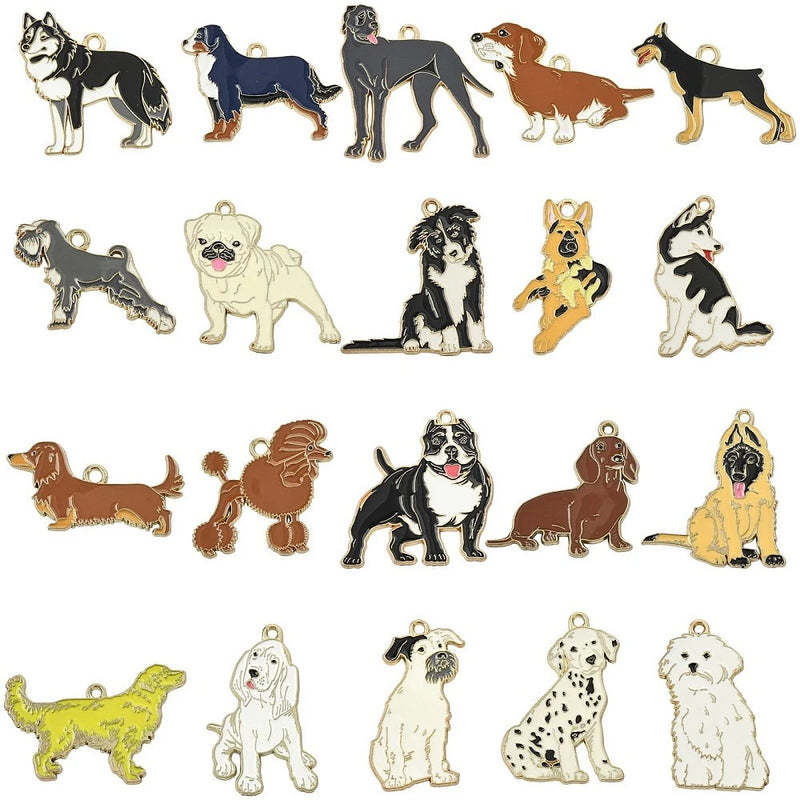 Dog Charms Pendants -20pcs  Pet Dog Alloy Enamel Jewelry Making Pendants Bulk Charms