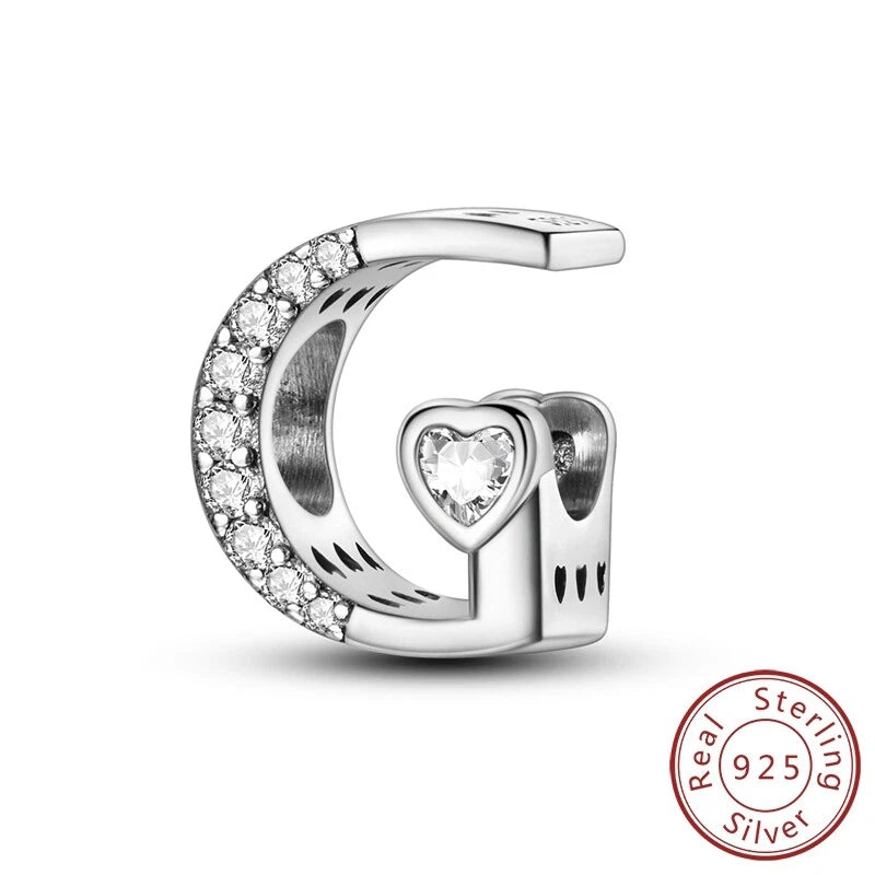 MULA 925 Sterling Silver DIY Charm Heart AAA CZ Letter G Bead For Women Bracelet Charms
