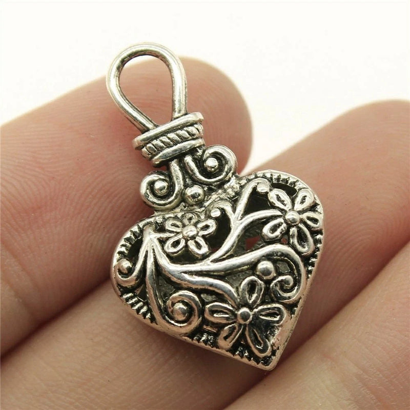 3pcs 3D Heart Charm Charms Bracelet Beads 3D Vintage Necklace DIY Jewelry Making Charms