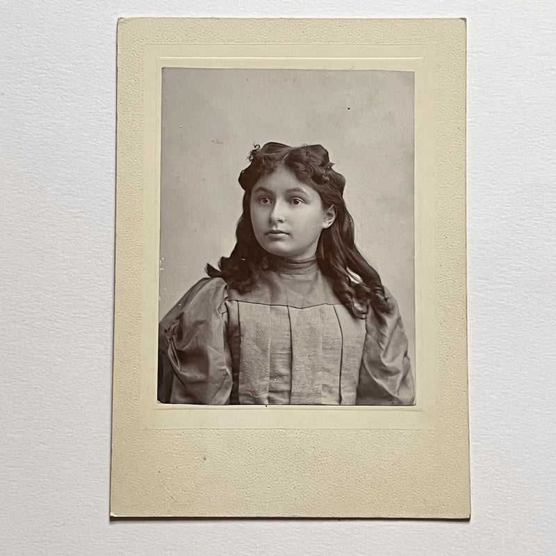Antique Photograph On Board Adorable Girl Beautiful Dark Curls Model