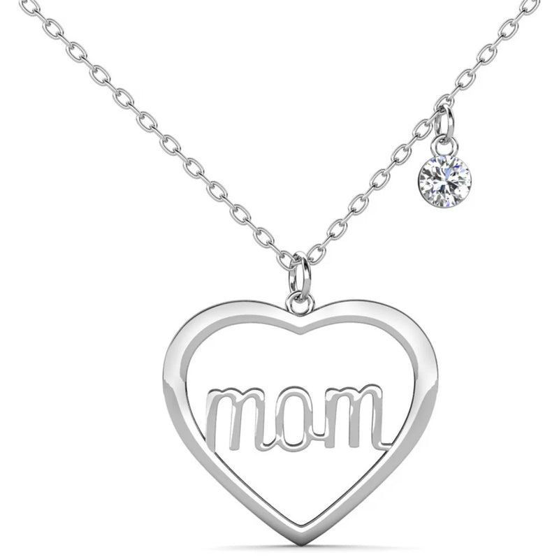 Cate & Chloe Melody 18k White Gold Plated Mom Heart Necklace with Swarovski Crys Charms