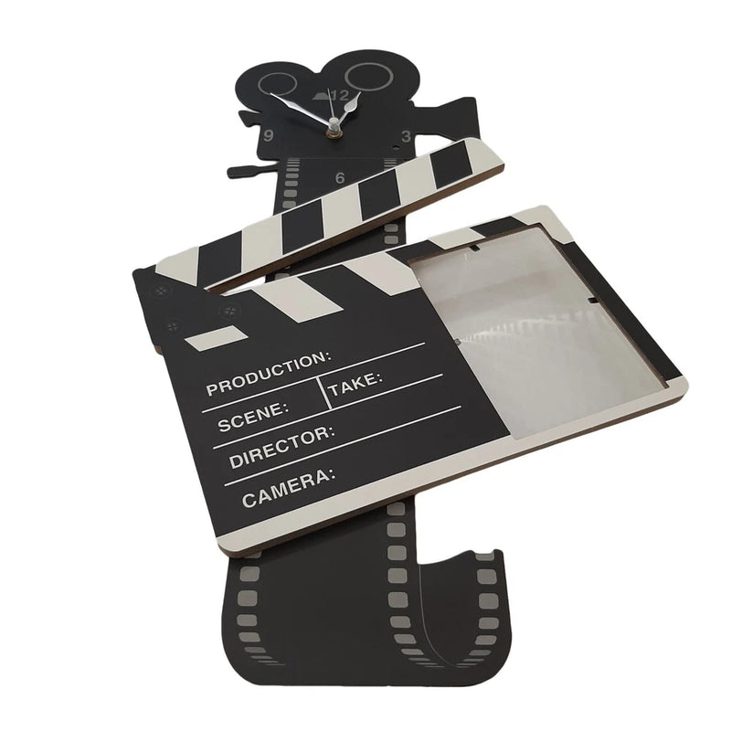 Wall Clock Film Movie Clapboard with Photo Frame, Movie Film Clap Board Clock Model