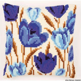 Vervaco stamped cross stitch kit cushion Blue tulips, DIY Model