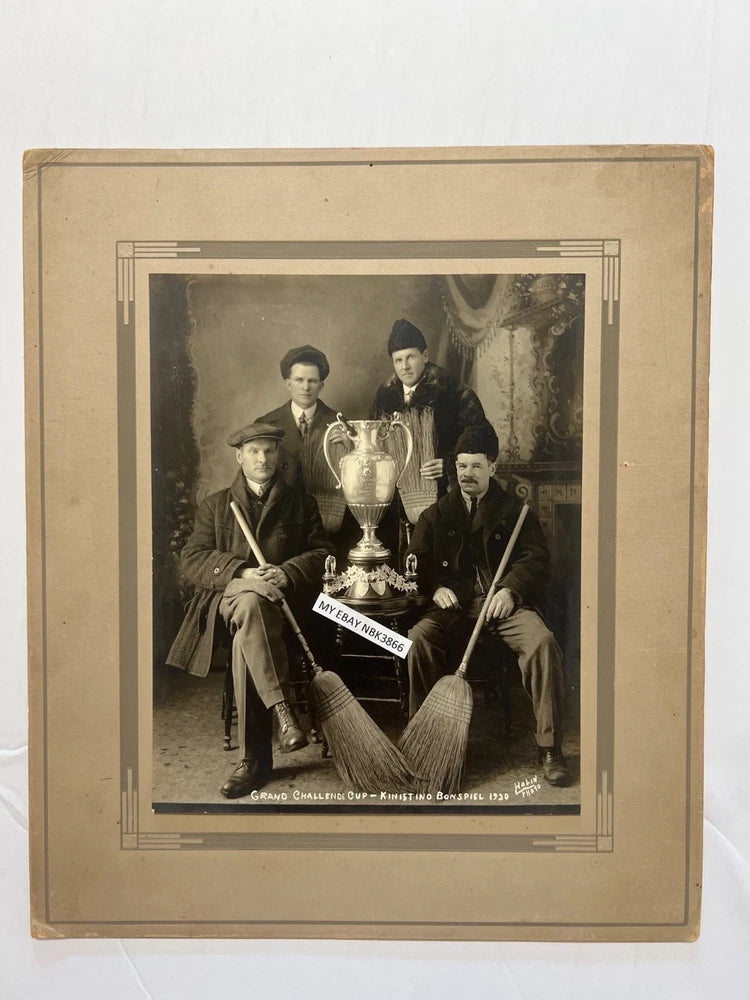 VTG 1920 Sports Photo on Board Kinistino Bonspiel Grand Challenge cup, Hockey Model