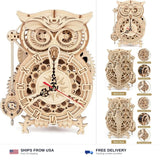 ROKR 3D Wooden Puzzles for Adults Owl Clock - Mechanical Model Building Kit D... Model