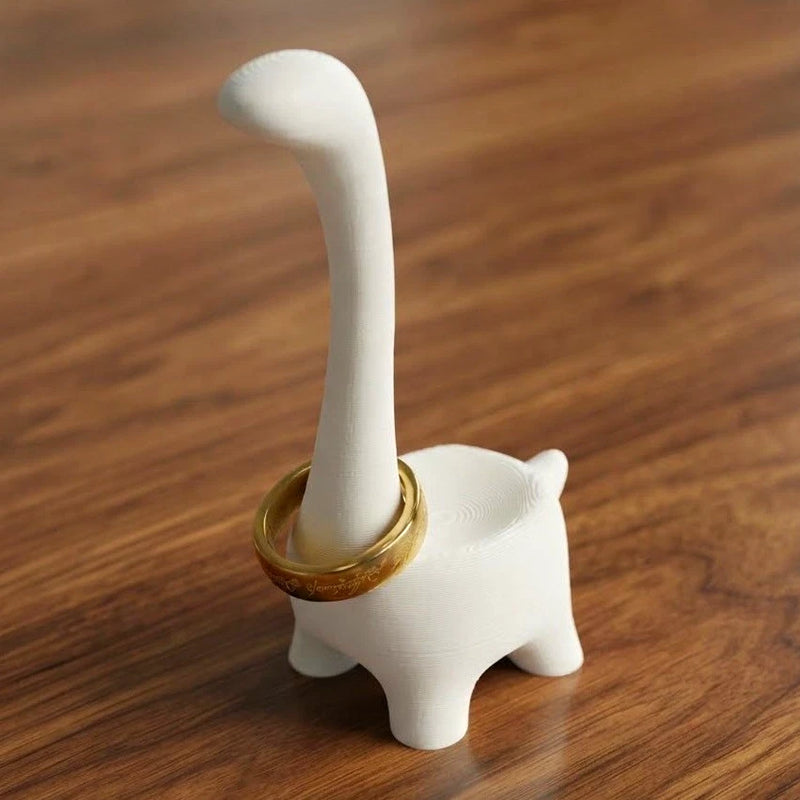 White dinosaur Ring Holder plastic Figurine Display for Rings Jewelry Organizer Model