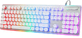 Typewriter Style Keyboard with Metal Panel, Rainbow LED Backlit, Round White Model