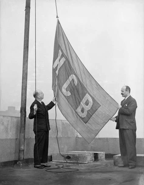 Lord Hyndley Chairman of National Coal Board raises NCB flag over - Old Photo Model