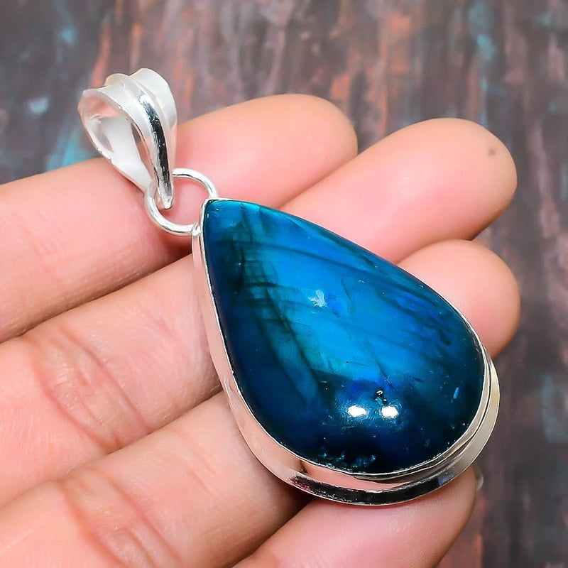 Blue Labradorite Gemstone Handmade 925 Silver Jewelry Pendant Gifts For Love Charms
