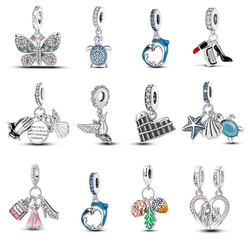 European 925 Silver Heart Love Pendant DIY Charm CZ For Women Beacelet Necklace Charms