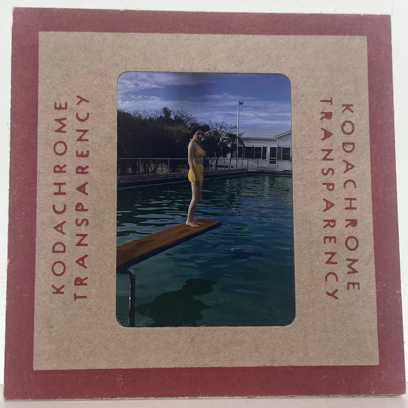 50s 35mm Slide Woman On Swimming Pool Diving Board Red Border Kodachrome Model