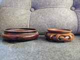 2 Two Hand Carved Wood Round Vase Figurine Display Stands Different Sizes Model