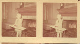 vintage color photo girl ironing board iron clothes by the fireplace Model