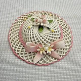Vintage Capodimonte Savastano Italy Porcelain Lattice Hat Bow Flowers Display Model