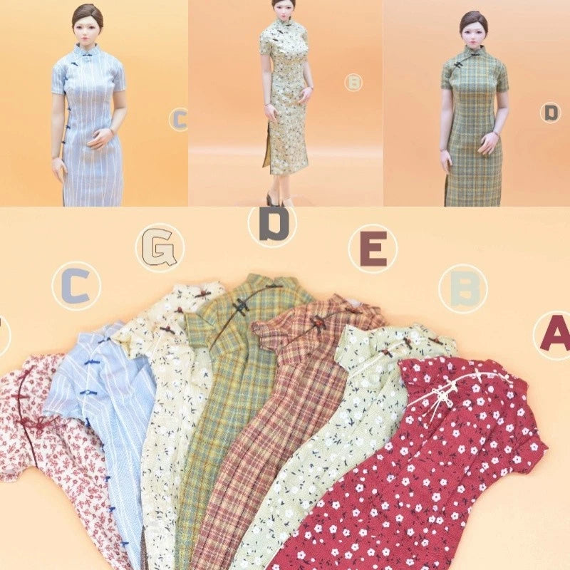 1/6 Chinese Cheongsam Vintage Floral Cheongsam Dress  Model Fit 12'' Female Body Model