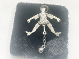 Antique Articulated Movable Jumping Jack Jester Clown Silver Charm Pendant Charms