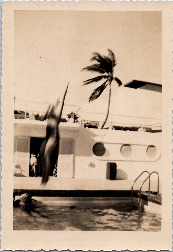 PH2703 Woman Diving Board Dive Blurry Unusual Weird Vintage Snapshot Photo Model