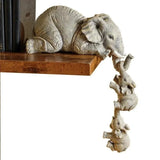 3X Resin Elephant Sitter Figurines Mother and 2 Babies Hanging Off Edge For Gift Model